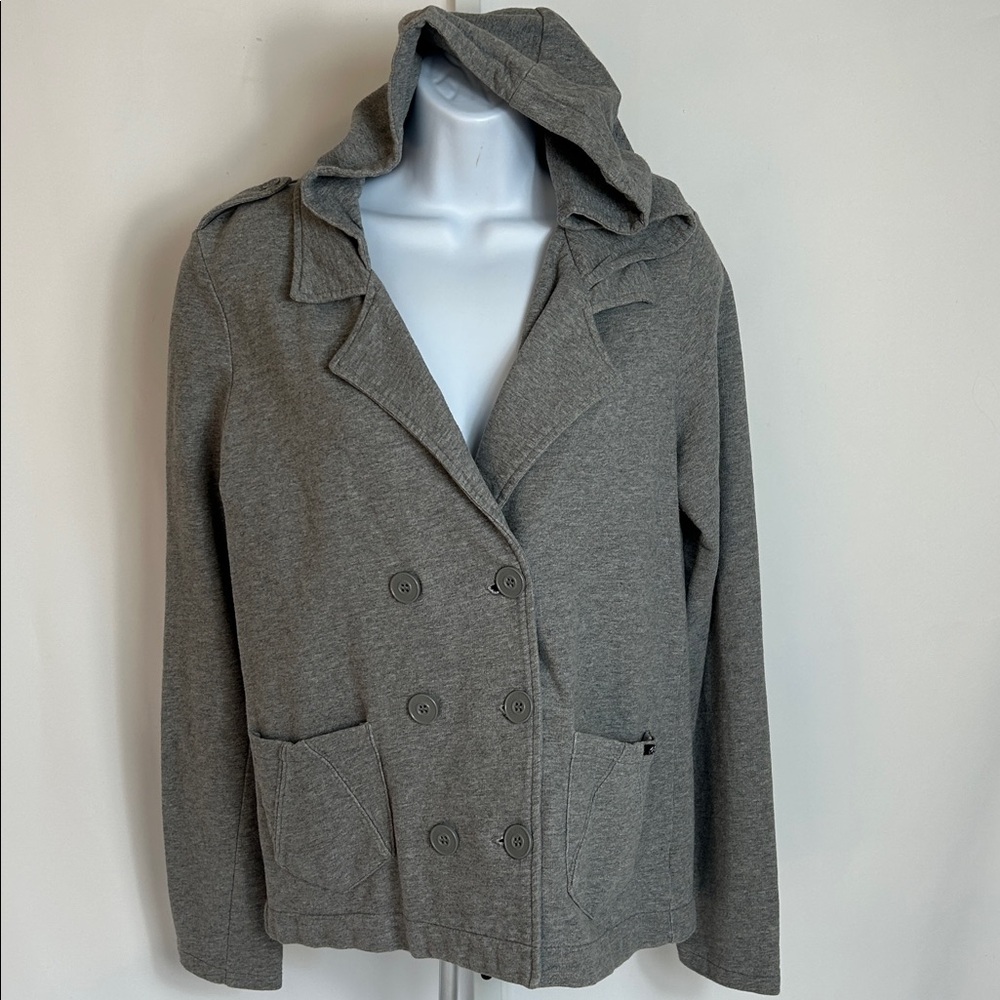 Volcom Women's Size Small Gray Double Breasted Button Cotton Hoodie Jacket